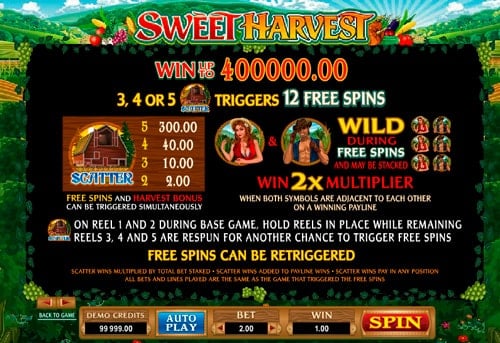 Дополнительные вращения в игровом аппарате Sweet Harvest