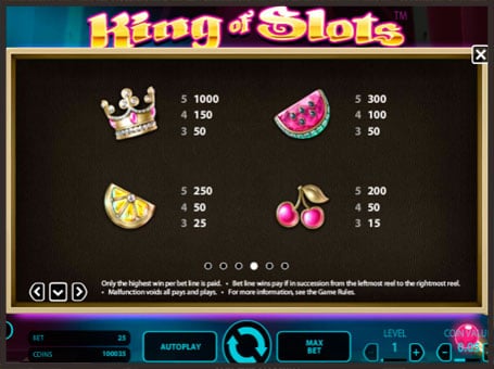 Таблица выплат в King of Slots